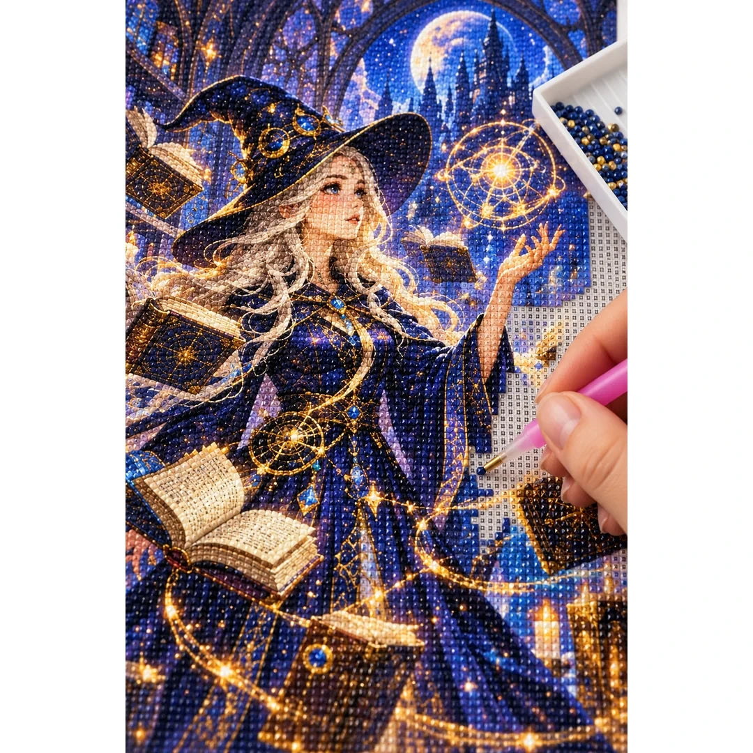 Celestial Witch Starry Library Diamond Painting Kit diamond placement process