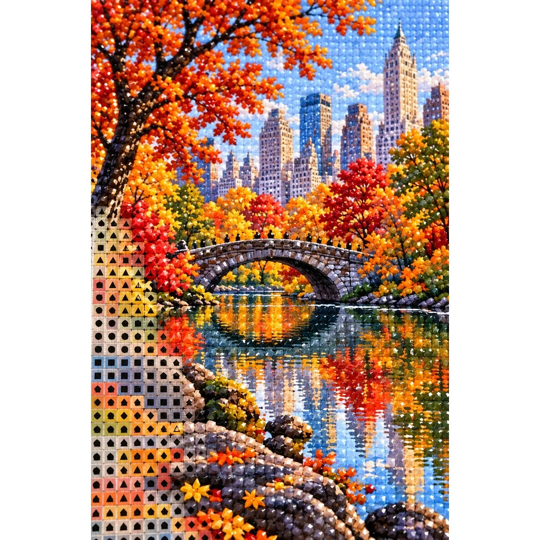Central Park Autumn Bridge diamond and canvas detail