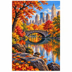 Central Park Autumn Bridge finished diamond artwork on white background