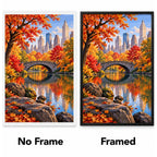 Central Park Autumn Bridge No Frame and Framed comparison