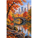 Central Park Autumn Bridge original artwork on white background