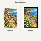 Chamomile Field Country Lane — No Frame and Framed style comparison