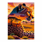 Original cheetah at sunset artwork on the African savannah