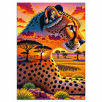 Finished cheetah sunset diamond painting covered with sparkling drills
