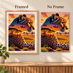 Framed and no-frame options for the cheetah sunset diamond painting