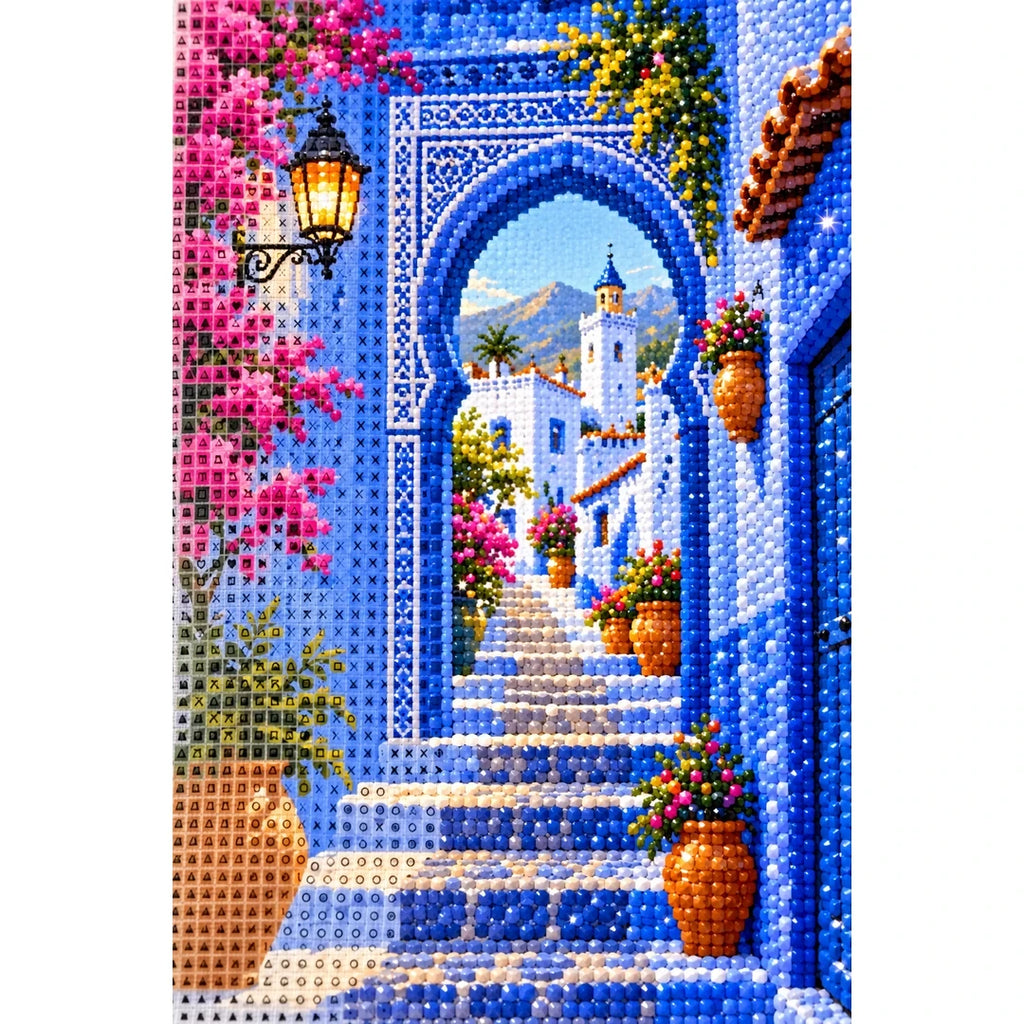 Chefchaouen Blue Archway diamond and canvas detail