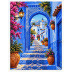 Chefchaouen Blue Archway finished diamond artwork on white background