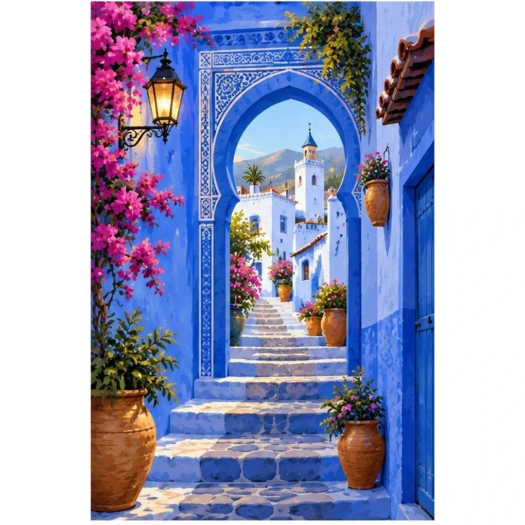 Chefchaouen Blue Archway original artwork on white background