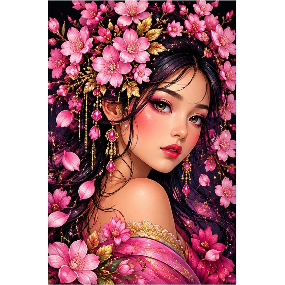 Cherry Blossom Beauty Diamond Painting Kit — original white-background artwork