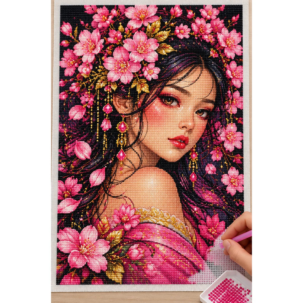 Cherry Blossom Beauty Diamond Painting Kit — Diamond painting process