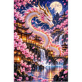 Cherry Blossom Eastern Dragon Pagoda — original artwork on a clean white background