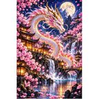 Cherry Blossom Eastern Dragon Pagoda — original artwork on a clean white background