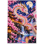 Cherry Blossom Eastern Dragon Pagoda — diamond painting process with applicator pen