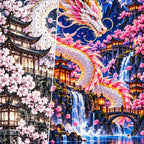 Cherry Blossom Eastern Dragon Pagoda — close-up canvas and resin drill detail