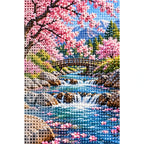 Cherry Blossom Mountain Stream Diamond Painting Kit diamond and canvas detail