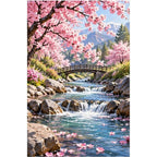 Cherry Blossom Mountain Stream original artwork on white background