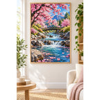 Cherry Blossom Mountain Stream Diamond Painting Kit home decor scene