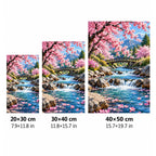 Cherry Blossom Mountain Stream Diamond Painting Kit size guide