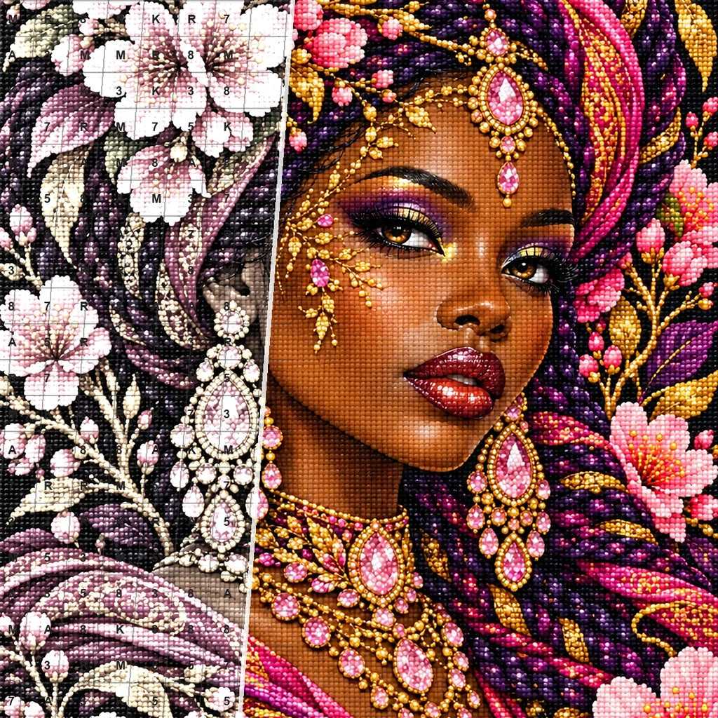 Cherry Blossom Queen diamond drill and canvas detail