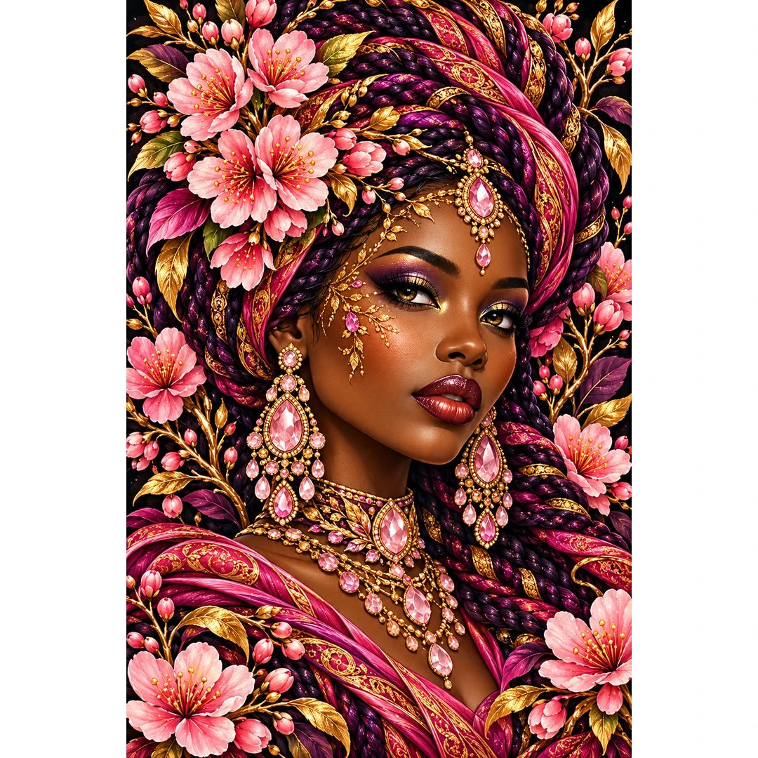 Cherry Blossom Queen finished diamond painting on white background