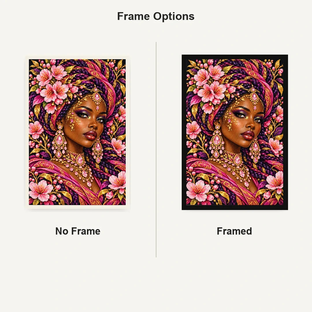 Cherry Blossom Queen No Frame and Framed style comparison