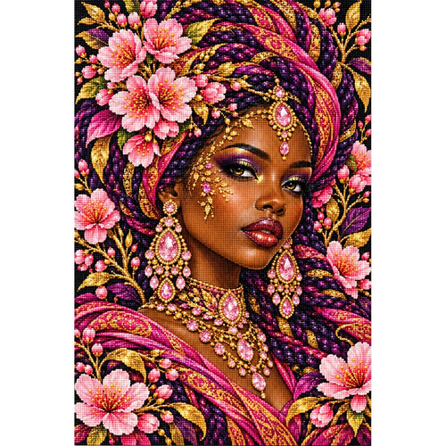 Cherry Blossom Queen finished diamond painting on white background