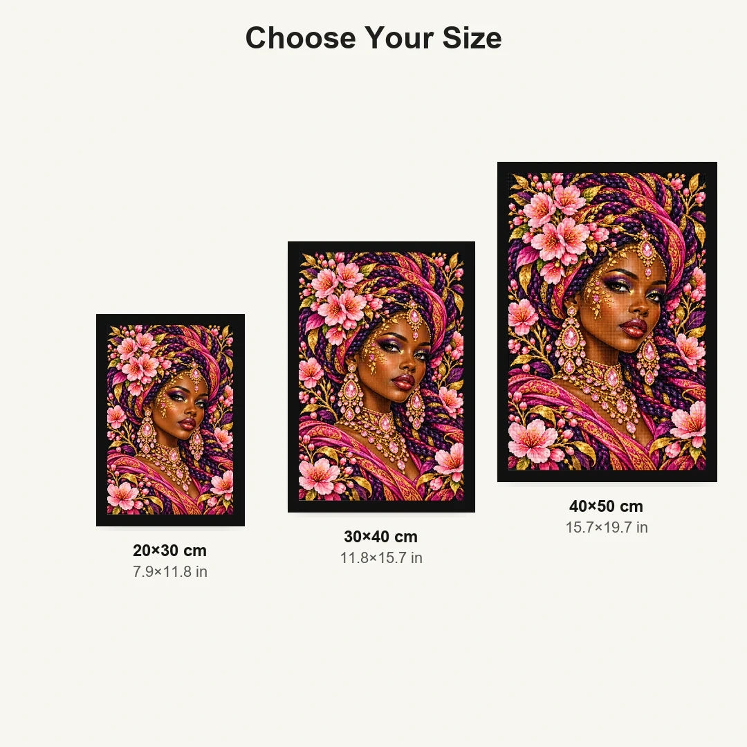 Cherry Blossom Queen 20 by 30, 30 by 40, and 40 by 50 centimeter size guide