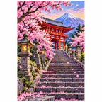 Cherry Blossom Shrine Steps finished diamond artwork on white background