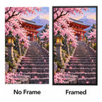 Cherry Blossom Shrine Steps No Frame and Framed comparison