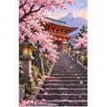 Cherry Blossom Shrine Steps original artwork on white background
