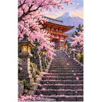 Cherry Blossom Shrine Steps original artwork on white background