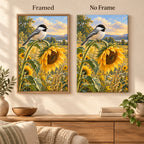 Framed and no-frame comparison for the chickadee sunflower artwork