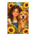 Original white-background artwork of Child and Golden Retriever