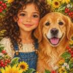 Close-up of sparkling drills on the Child and Golden Retriever design