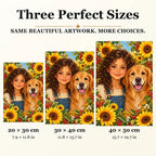 Child and Golden Retriever diamond painting in 20 by 30, 30 by 40, and 40 by 50 centimeter sizes