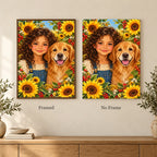 Framed and no-frame options for the Child and Golden Retriever diamond painting