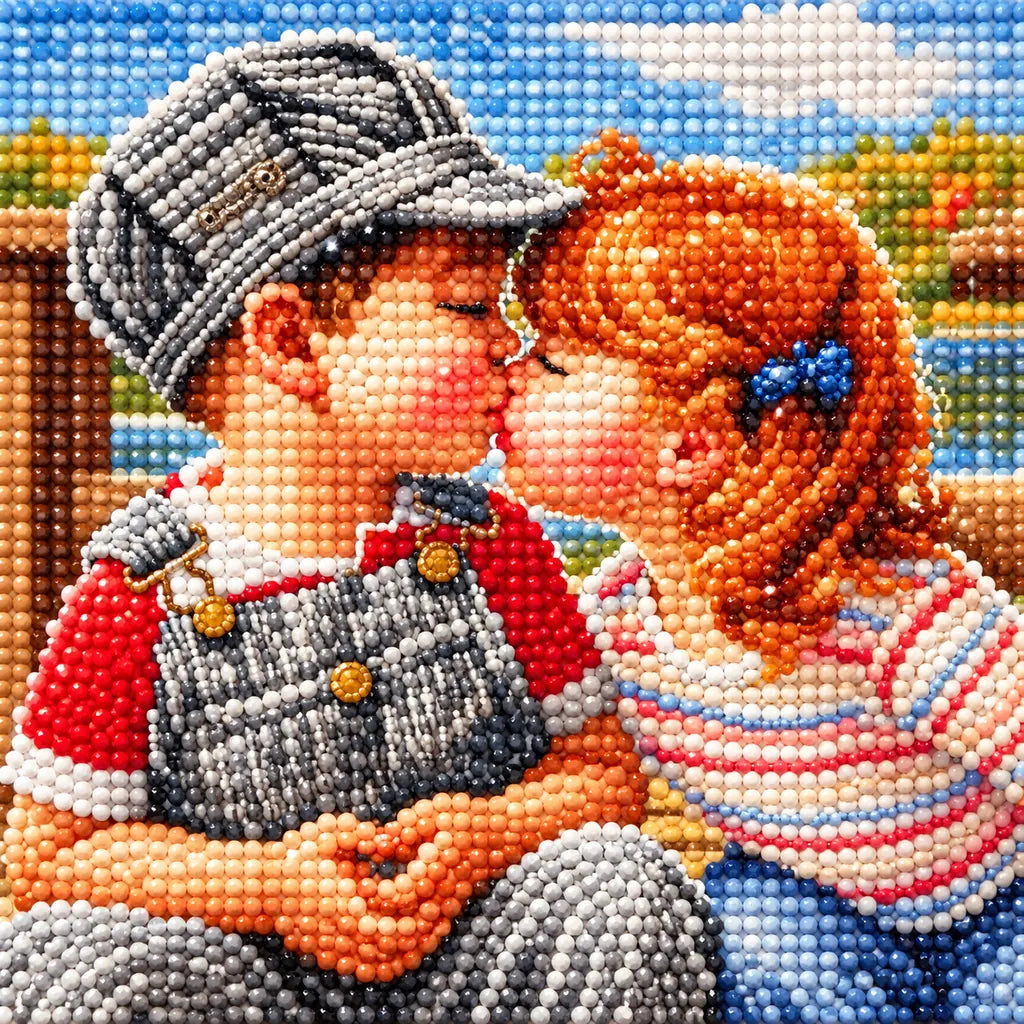 Diamond drill detail for Children Kissing on the Dock Diamond Painting Kit