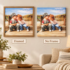 Framed and no-frame comparison for Children Kissing on the Dock Diamond Painting Kit