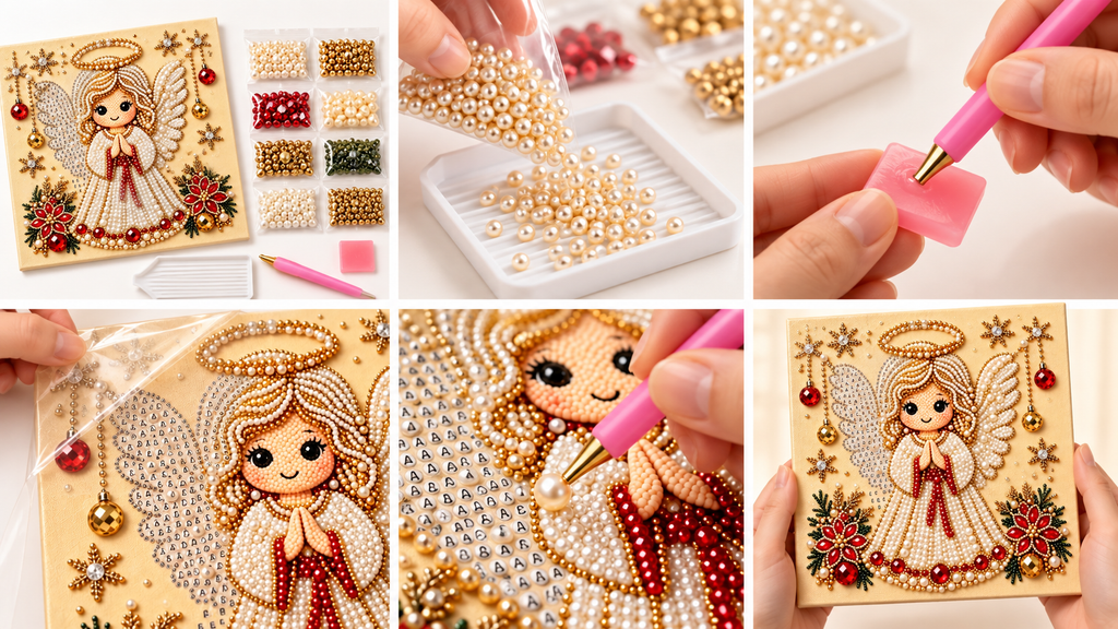Six-step tutorial showing how to make the Christmas Angel pearl painting
