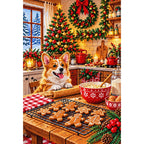 Christmas Baking Kitchen Corgi — finished diamond painting on a white background