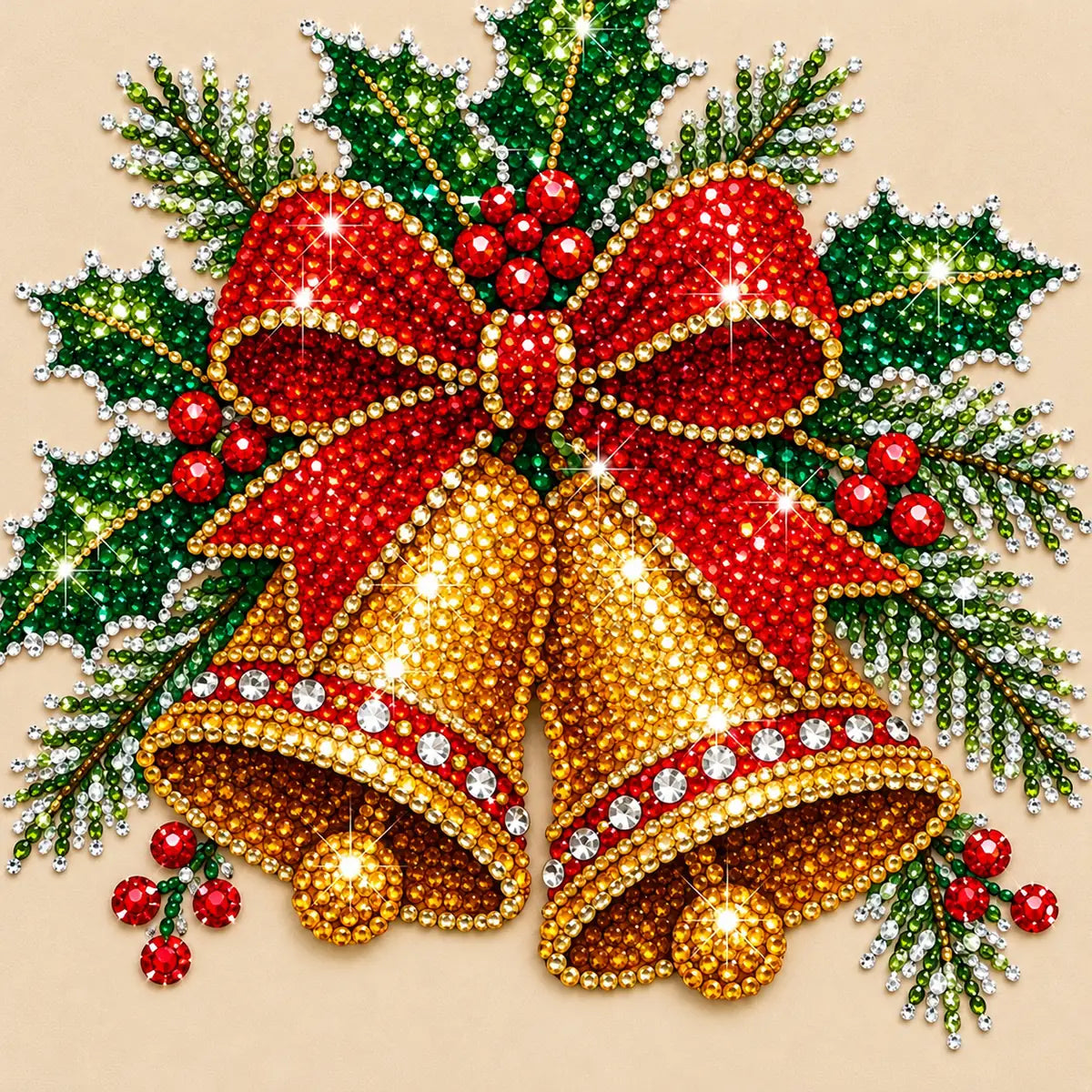 Christmas bells and holly pearl painting detail