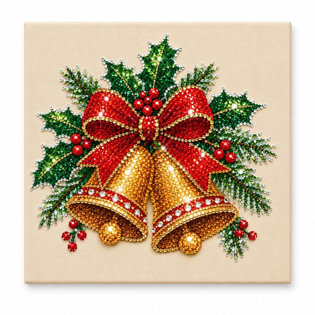 Christmas Bells and Holly pearl painting kit, white-background complete design