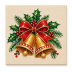 Christmas Bells and Holly pearl painting kit, white-background complete design