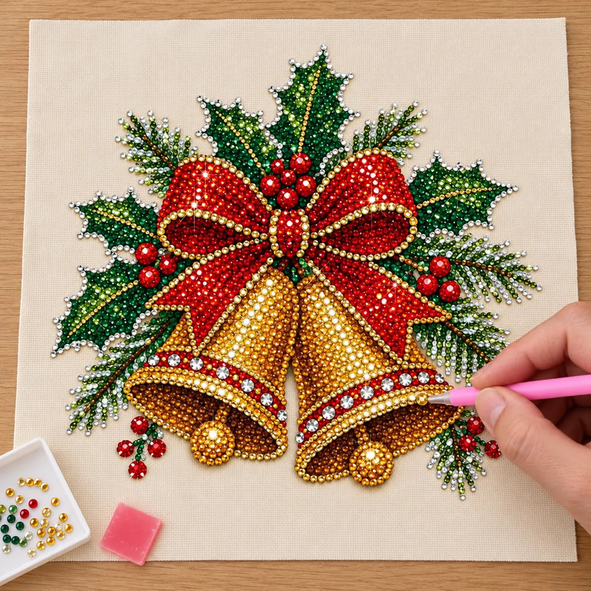 Christmas bells and holly pearl painting process