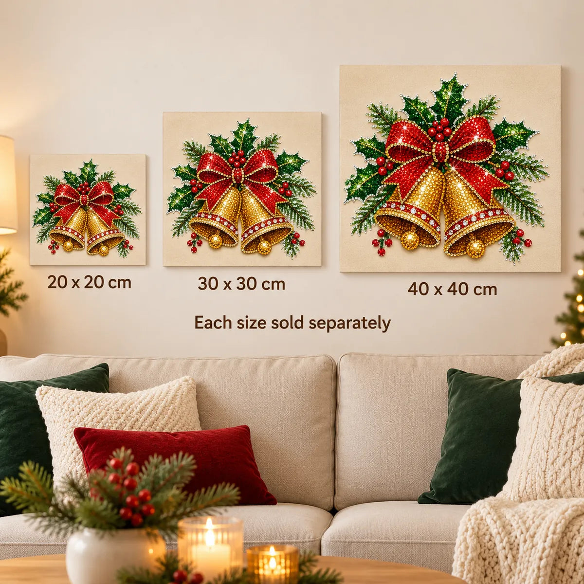 Christmas bells and holly pearl painting size