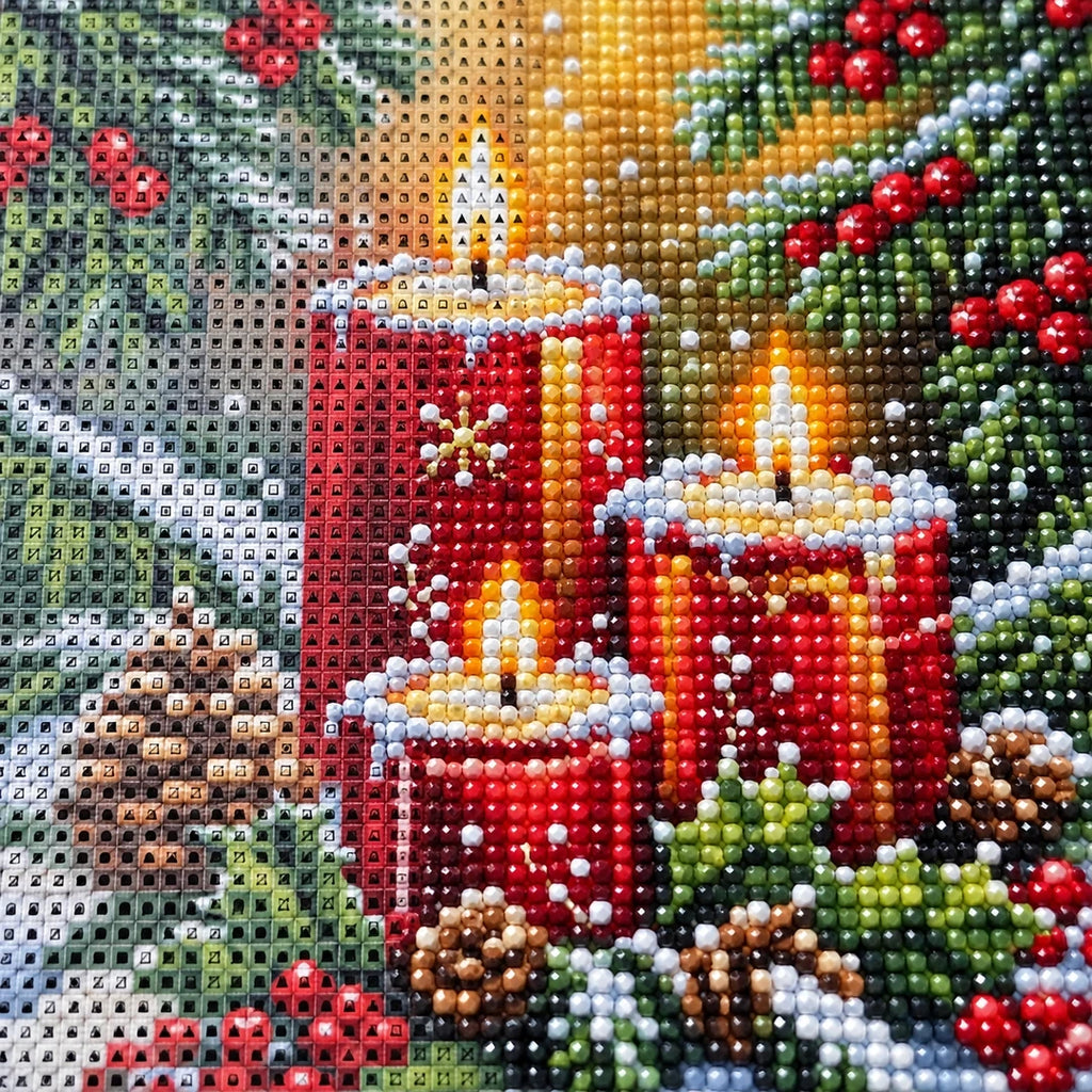 Christmas Candles & Pinecones Diamond Painting Kit detail