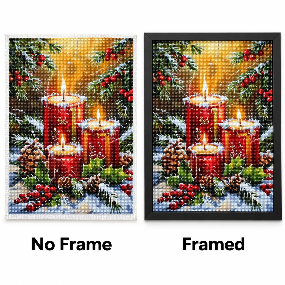 Christmas Candles & Pinecones Diamond Painting Kit frame comparison