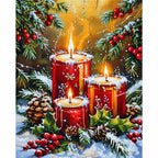 Christmas Candles & Pinecones Diamond Painting Kit finished diamond artwork on white background