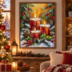 Christmas Candles & Pinecones Diamond Painting Kit scene