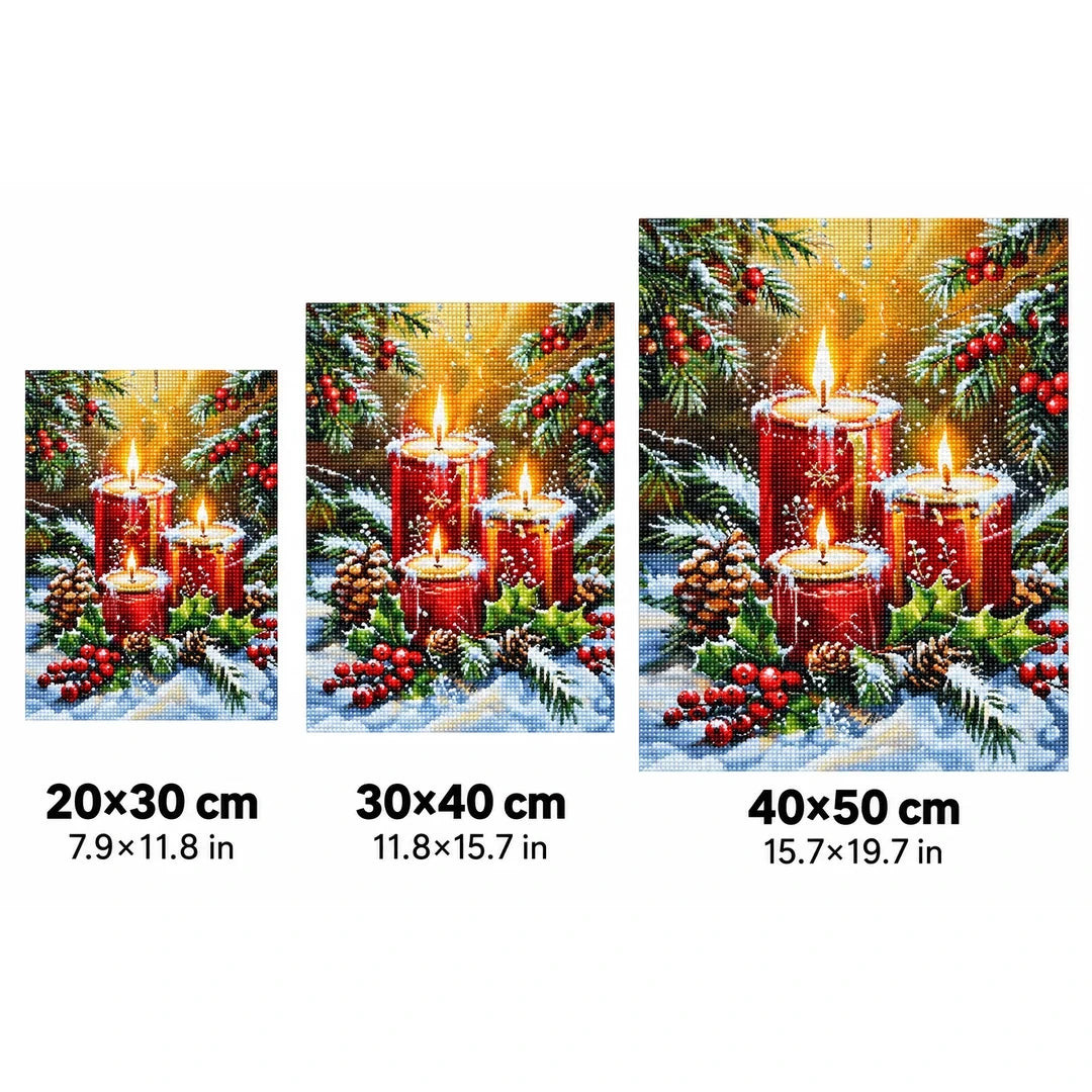 Christmas Candles & Pinecones Diamond Painting Kit sizes